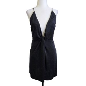 Reformation sparkly Plunge neck line Crisscross back  party mini dress